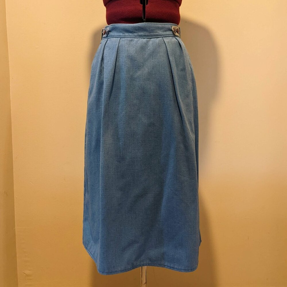 Vintage St Michael 1970s Light Blue Wrap Denim Midi Skirt – S/M